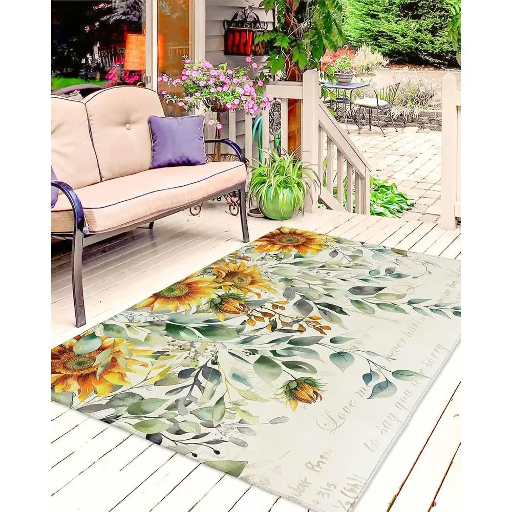 

Уличный коврик для патио с акварельными цветами и листьями длиной 5x8 футов — прочный, моющийся, идеально подходит для террасы, заднего двора и крыльца