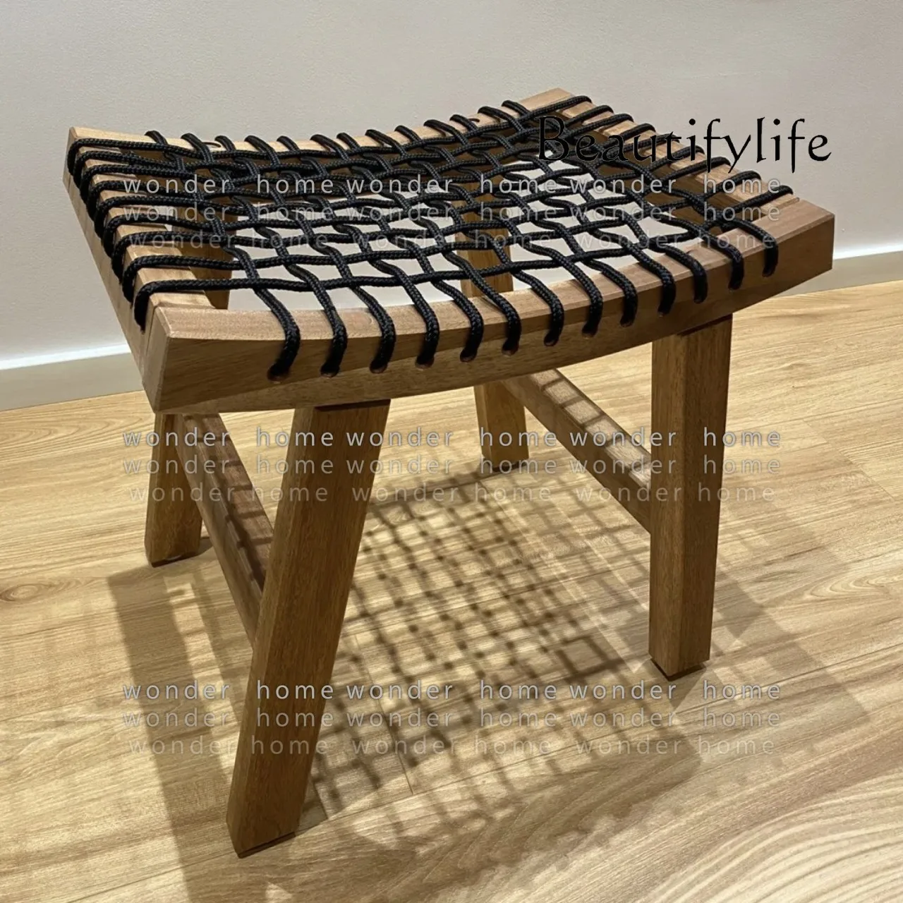 

Medieval solid wood braided rope shoe changing stool household makeup stool creative leisure retro old outdoor low stool