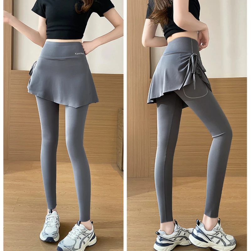 Women's Skirted Leggings High Waist 2 In 1 Yoga Pants With Skirt Tummy Control Gym Sportswear Running Workout Tights 2026