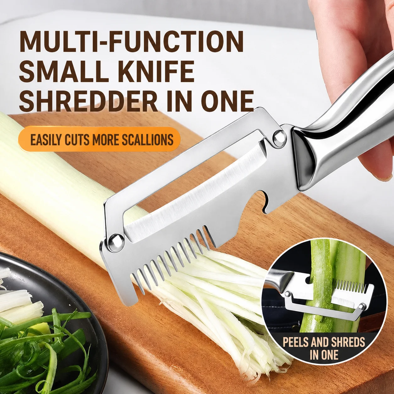 Stainless Steel Multifunctional Three-in-One Vegetable Slicer Commercial Grade Onion Thread Peeler Bottle Opener Kitchen Tool
