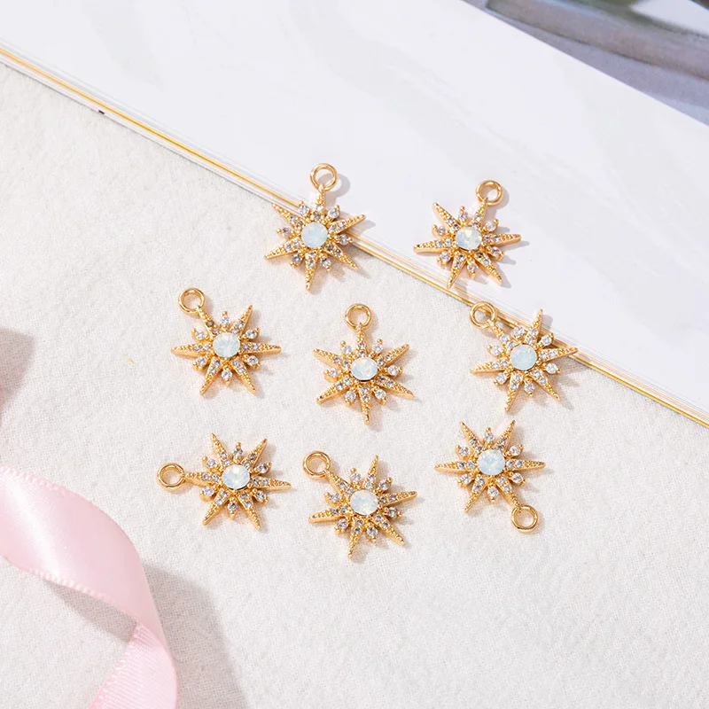 Lab Opal Starburst Charm - Set of 10 Charms for Jewelry Making October Birthstone Celestial Star Pendant with Opal Details KL40