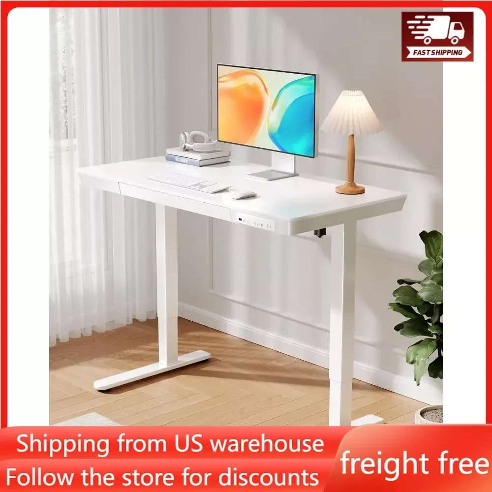 Electric Standing Desk, 48 X 24 Inch Standing Desk with Drawer, Sit Stand Desk with Preassembled Top & USB Charging Ports