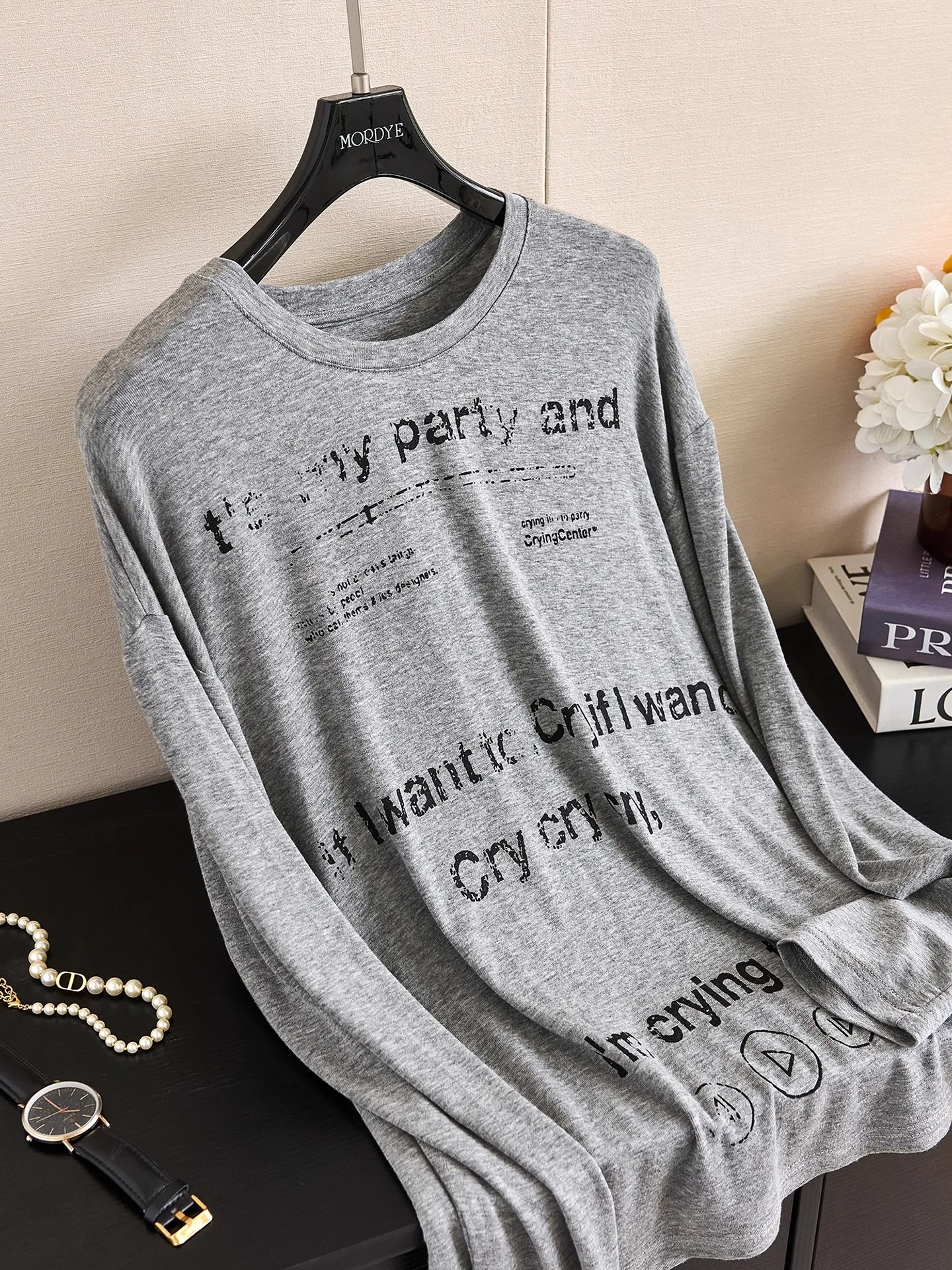 

Женская комфортная дышащая футболка с длинным рукавом из лиоцелла и шерсти, с круглым вырезом, в американском ретро-стиле, с буквенным принтом, базовый слой