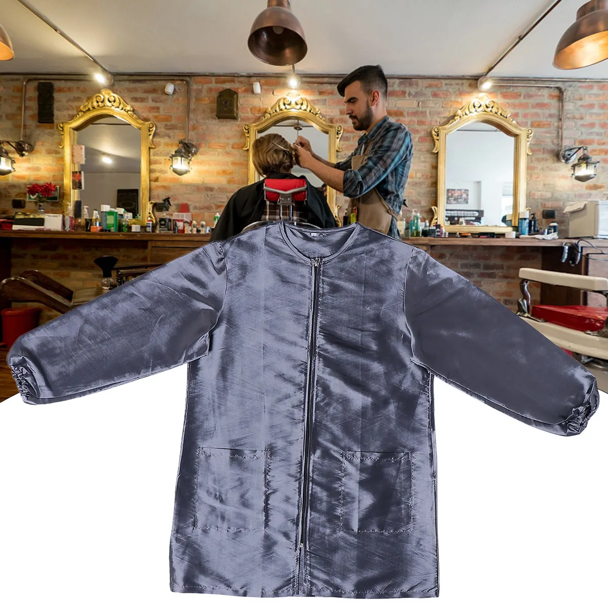 Schoonheidstechnicus Overalls Grijs L Lange mouwen Comfortabele kapperskleding Beschermende schort voor salon-spa haarverven