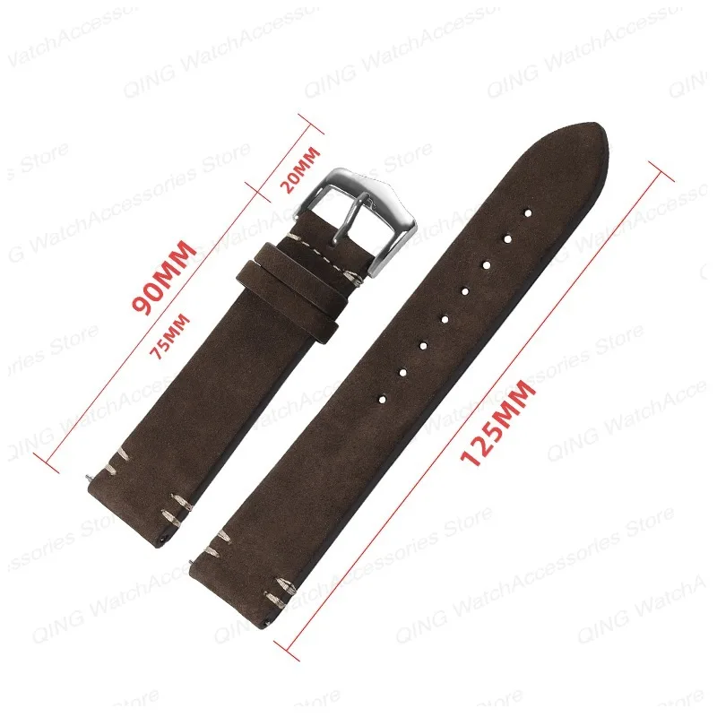 Smart Watch Straps Leather Watchband for Omega for Seiko 20/22mm Vintage Sport Wristbelt Quick Release Cowhide Suede Bracelet