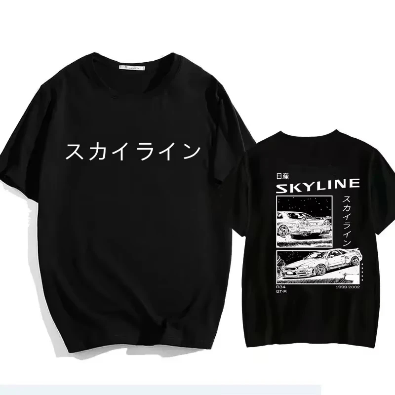 Fashion Cotton T-Shirt Drift Japan  Summer Casual T-Shirt R34 Skyline GTR JDM Oversized Print T Shirts