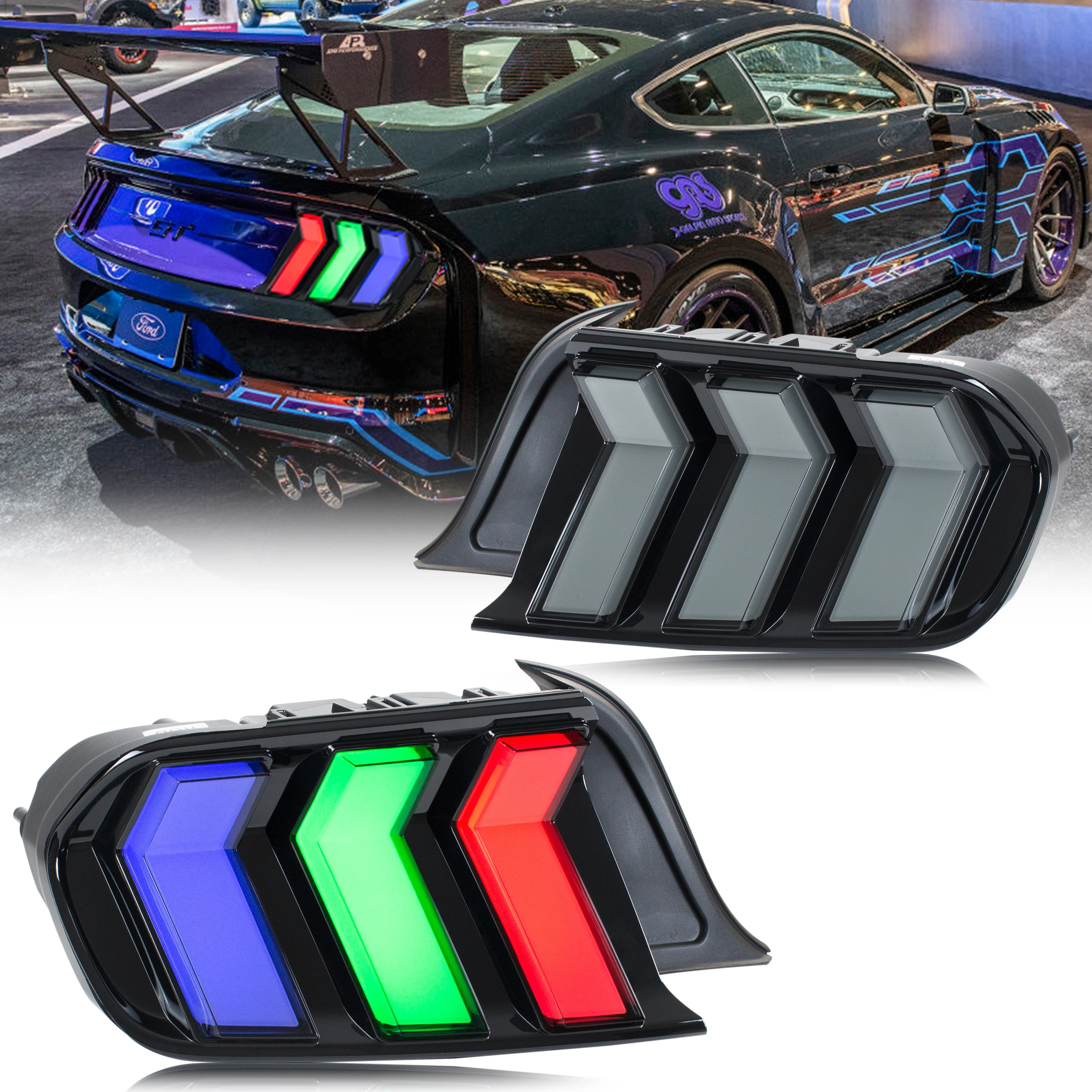 

LED RGB Tail Lights for Ford Mustang S550 2015-2023 Dynamic Animation Sequential Turn Signal Rear Lamps