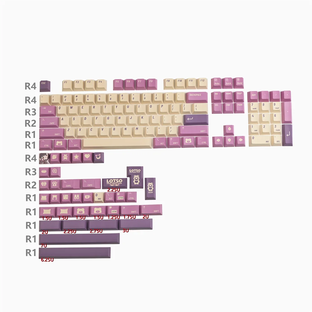 Strawberry Bear Keycap Original Cherry Profile PBT 141 Keys ISO Enter LOSTSO Bear Keyboard Keycap For 99% Standard Mechanical Ke