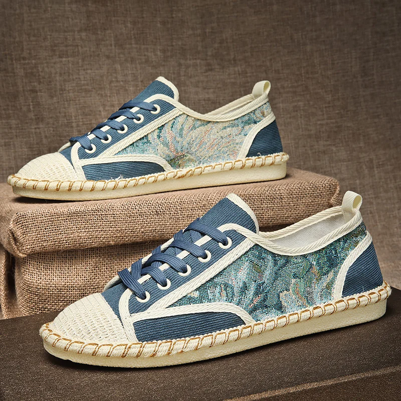 

Мужские повседневные туфли 2026 года в винтажном стиле, летние дизайнерские эспадрильи, мужские парусиновые дышащие слипоны, лоферы, мужские туфли без каблука для вождения