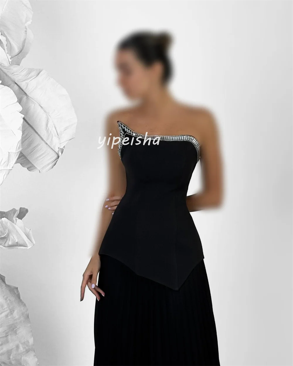Abiti lunghi senza spalline a trapezio con strass drappeggiati in jersey abbinato in stile cinese personalizzato Abiti per occasioni su misura Moda