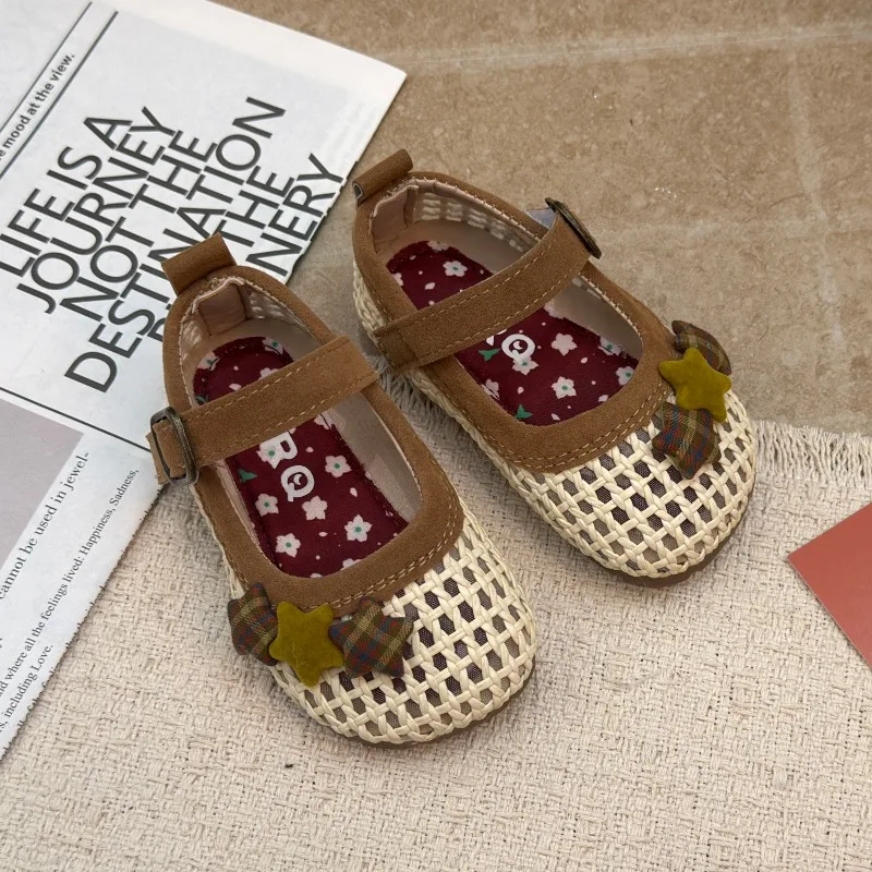 Baby Flache Schuhe Süße Sternchen-Kleinkinderschuhe Geflochtene Runde Zehenpartie 2026 Brandneue Mädchen-Freizeitschuhe Weiche Sohle Rutschfest – Detail 3