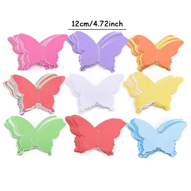 3m 3D Colorful Paper Butterfly Garland Buntings for Wedding Party Birthday Festival DIY Banner Hanging Decorations Bedroom Decor