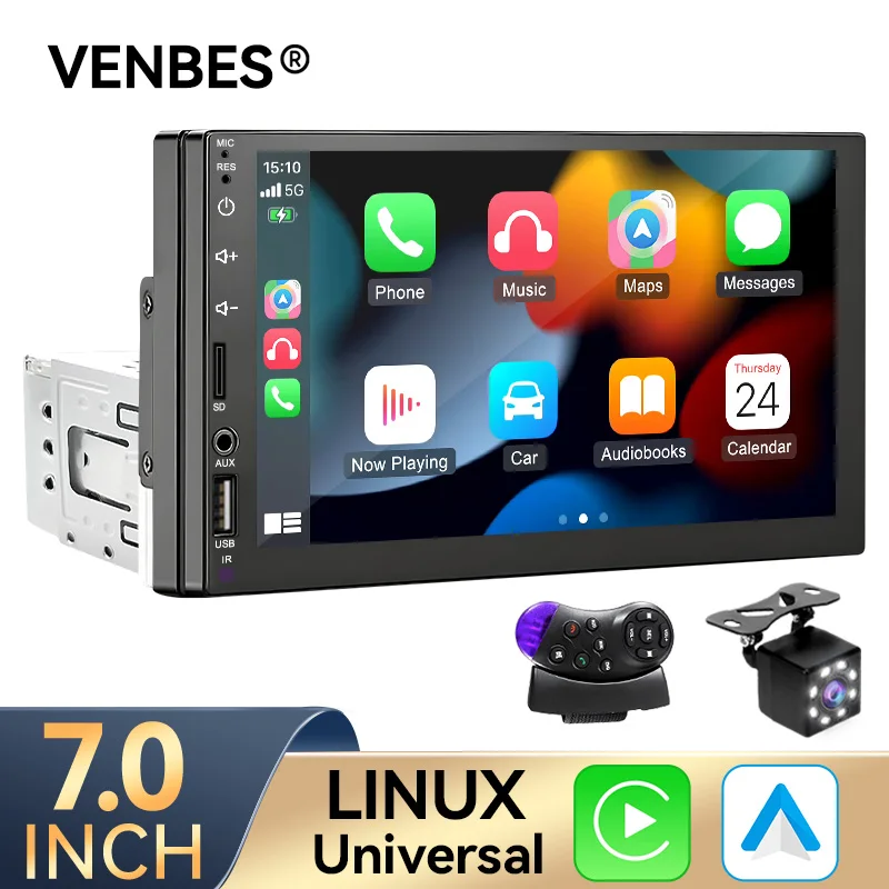 

Автомобильный радиоприемник VENBES Carplay Android Auto 2 DIN 7-дюймовый MirrorLink BT 5.0 USB FM HD Мультимедийный плеер с сенсорным экраном и CAN-Bus