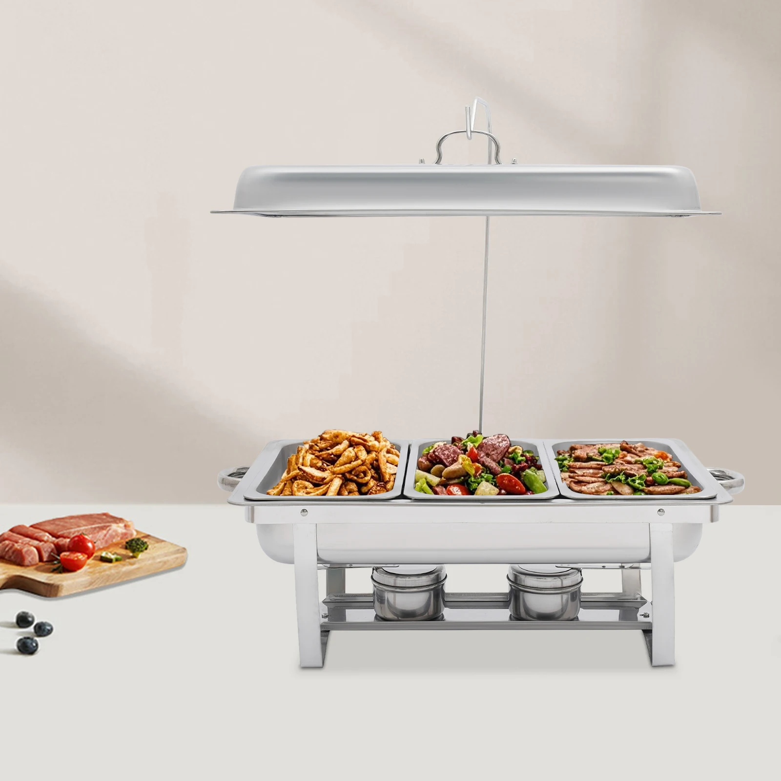 

Silver 3 Pans Stainless Steel Chafing Dish,Countertop Rectangular Chafing Dish Buffet Warmer for Commercial Catering,Buffets