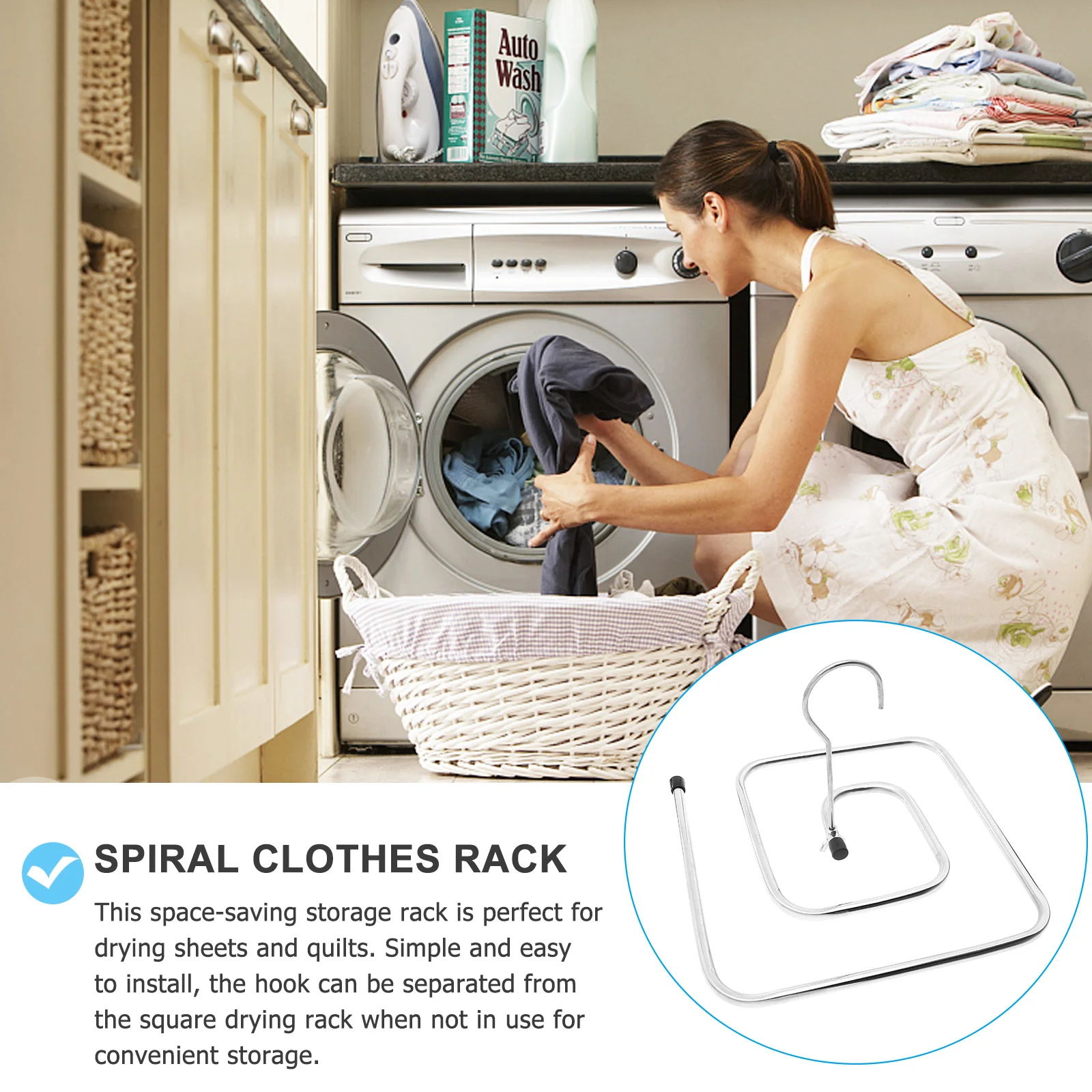 

2Pcs Heavy Duty Spiral Quilt Hanger Clothes Drying Rack Space Saving Balcony Organizer Rotating Hook Quick Drying Square Hanging