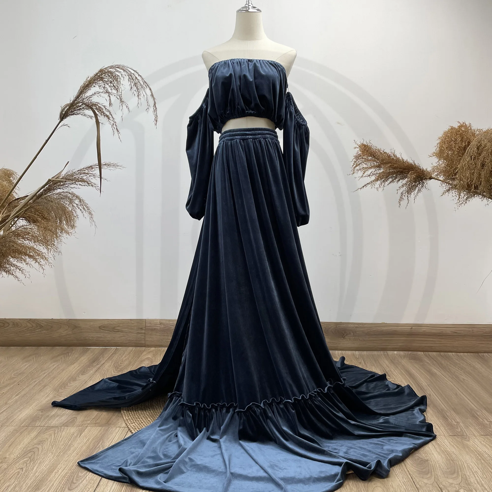 Vestido de maternidad suave para sesión de fotos, traje de noche de fiesta de vestido de terciopelo embarazada para mujer, accesorio de fotografía,