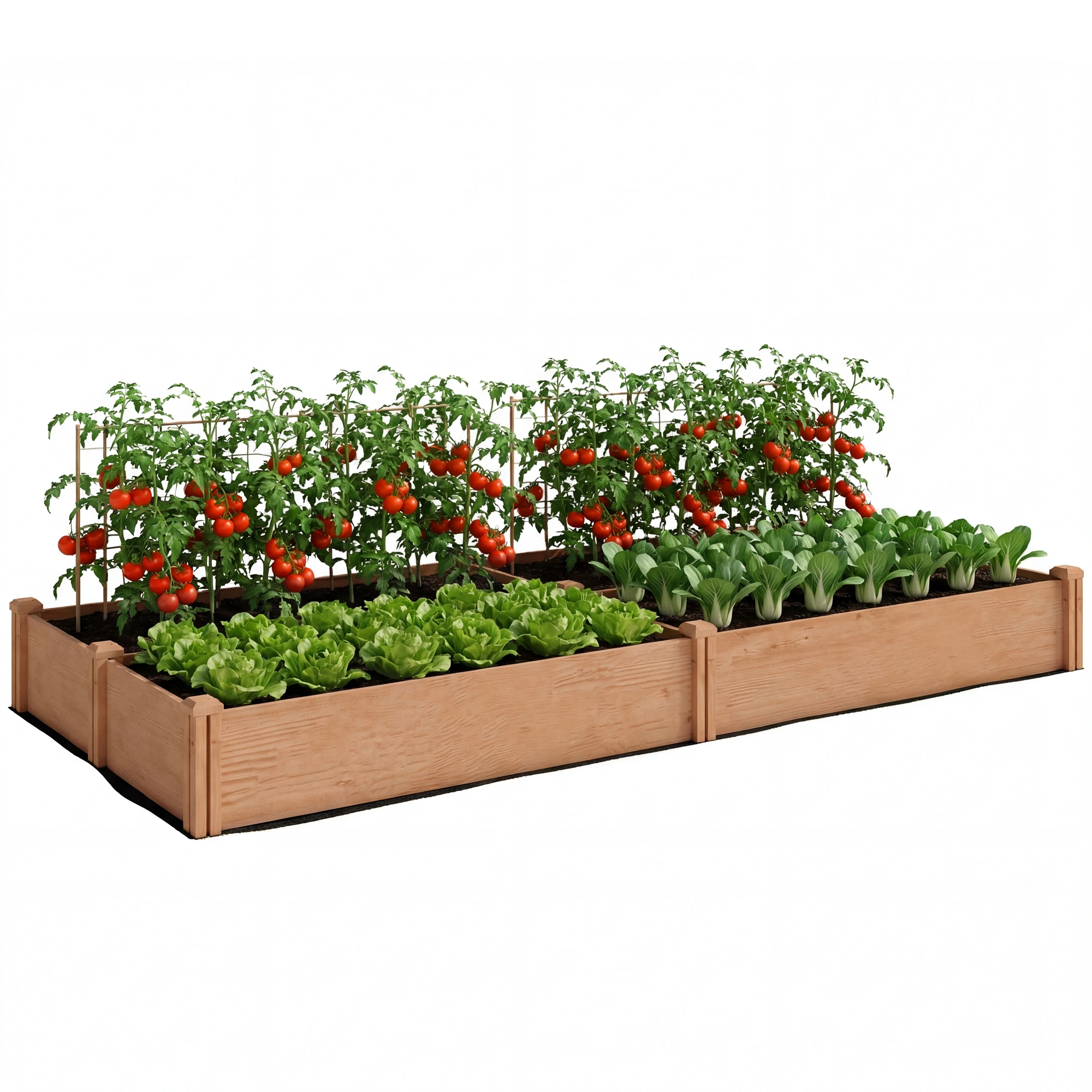 Carré Potager en Bois Lit de Jardin Surélevé 4 Zones de Culture Fond Ouvert Montage sans Outil 234x109x25cm Marron Clair
