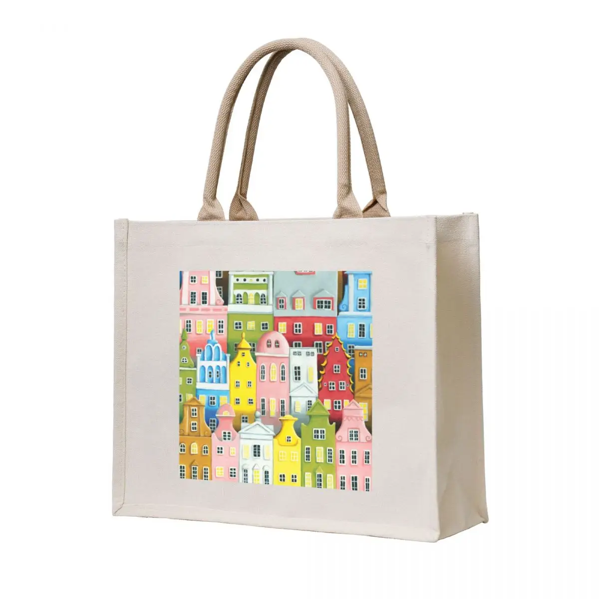 

Cityscape Bright Town Houses by Spencer Maybe Tote Bag woman shopping bag Cloth bag great bags for women