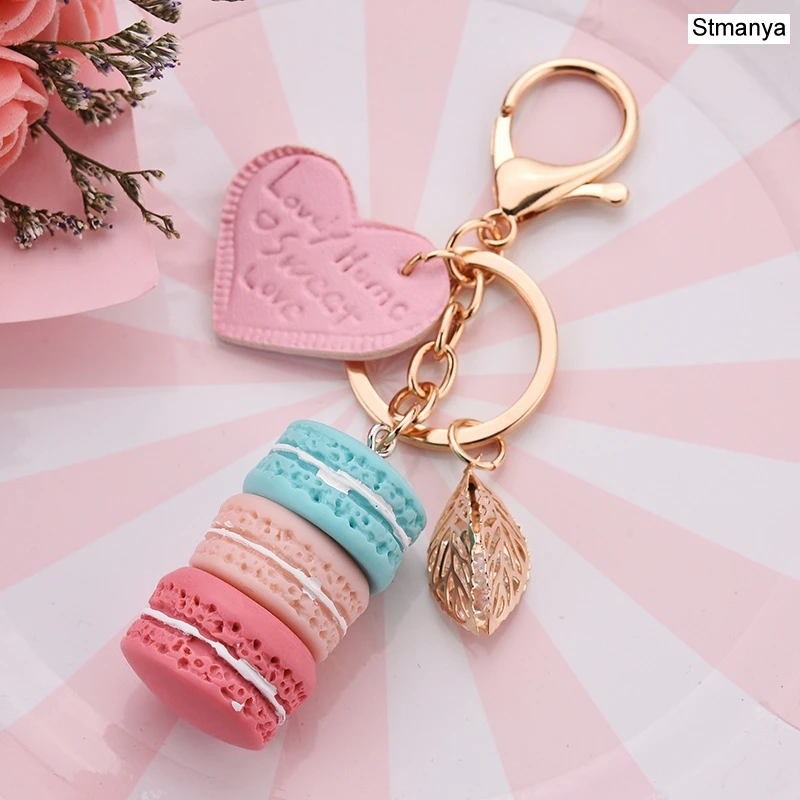 New Cake Key chain Women fashion cute France Cake Macarons Key Ring charm female wedding Party gift Jewelry key holder