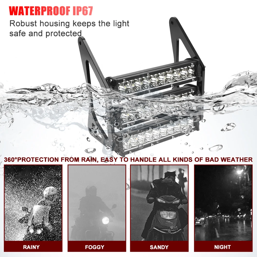 Motorcycle 3 Rows LED Headlight Work Light Bar Spotlight 12V 3570 Beads For Grom MSX125 2013-2016 For Truck Offroad Car SUV