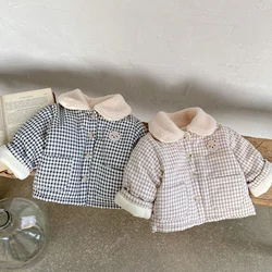 3712D Baby Coat 2022 Winter New Korean Contrast Plaid Cotton Padded Boy's Coat 0-3Year Girl's Warm Cotton Jacket Tops