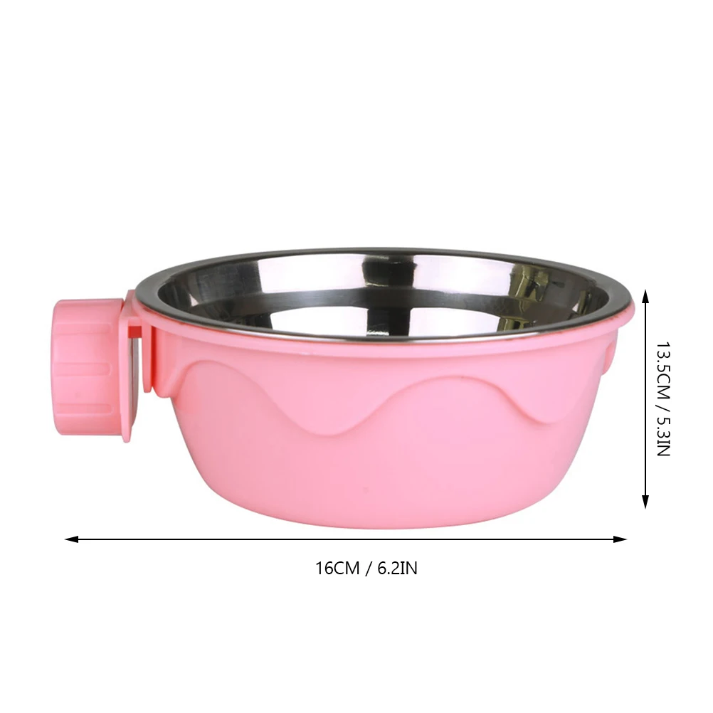 

Two Layer Detachable Pet Hanging Bowl Stainless Steel Cage Mounted Dog Cat Feeding Bowl Food Water Container Pink