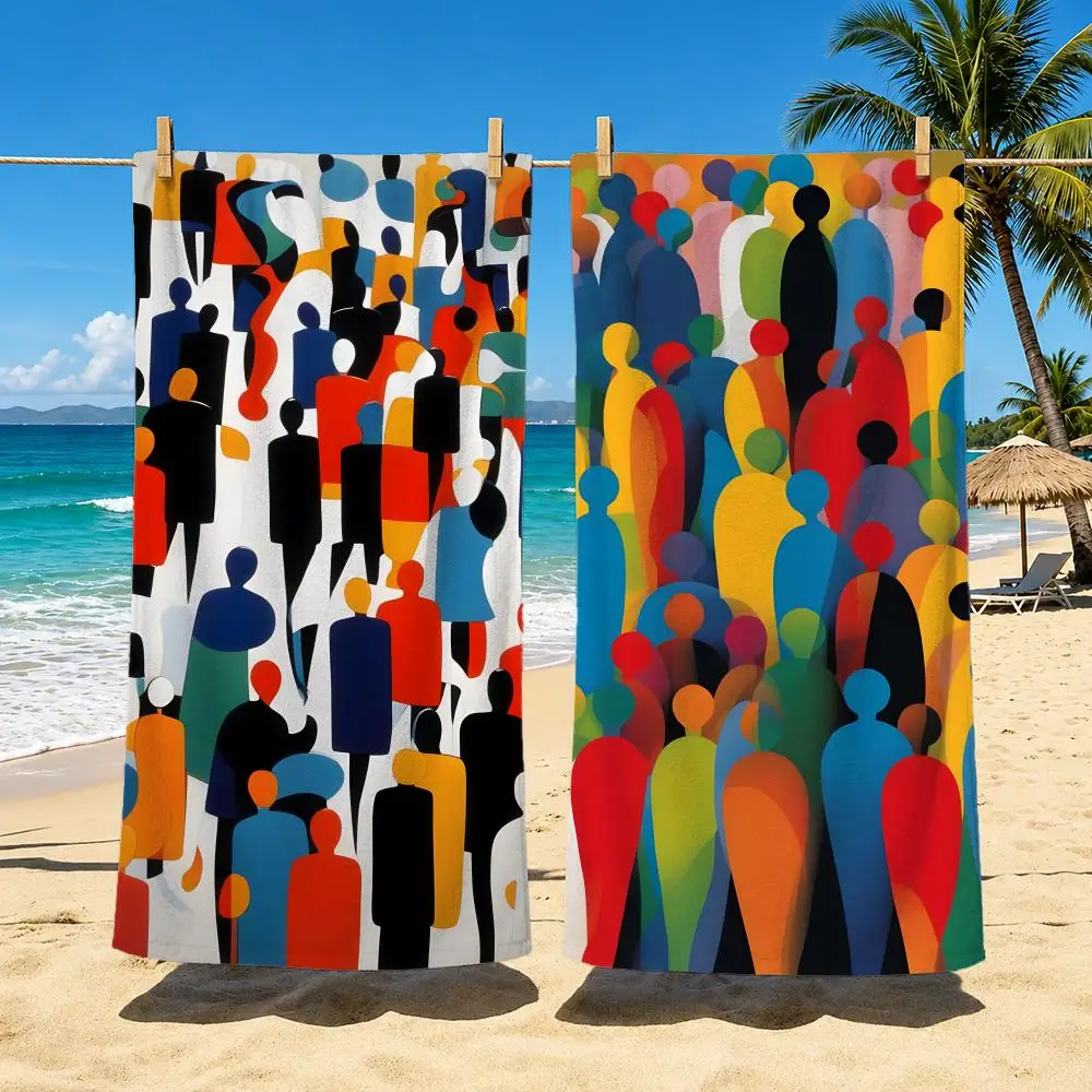 Pattern Abstract Art Figures Towel Polyester Beach Towel Quick Dry Sand Free Bath Towel for Summer Pool Travel Vacation
