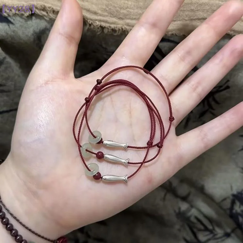 【xxx】Couple Beaded Bracelets Red String Woven Lucky Carp Fish Neptunian Year Good Luck Gift Study Success Lucky Charm Hand Cord