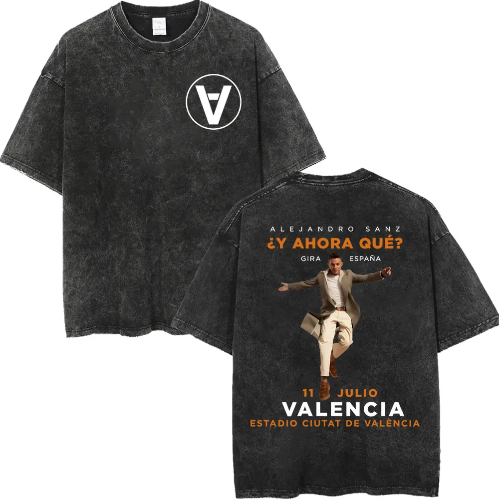 

Alejandro Sanz Tour 2025 Vintage Washed T-shirt Men Women Fashion Hip Hop T-shirts Summer Casual Cotton Short Sleeve T Shirts