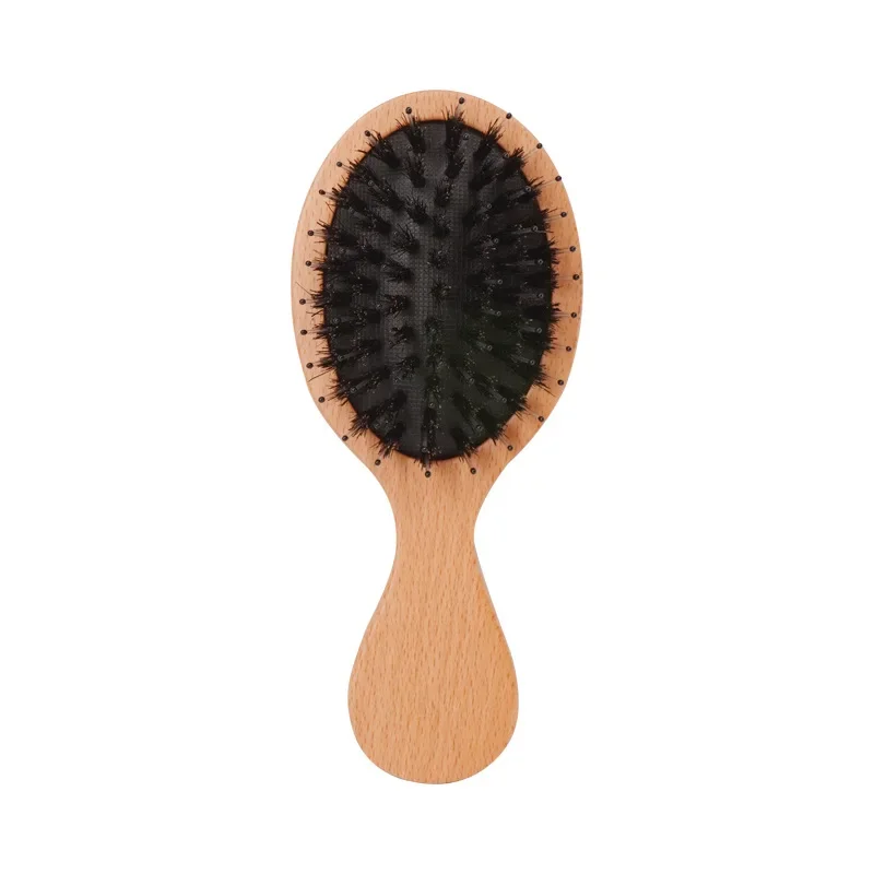 Brosse à Cheveux de Énergie du Cuir oral elu, Peigne en Poils de Sanglier, Bois Ovale Antistatique, Outil de Coiffure