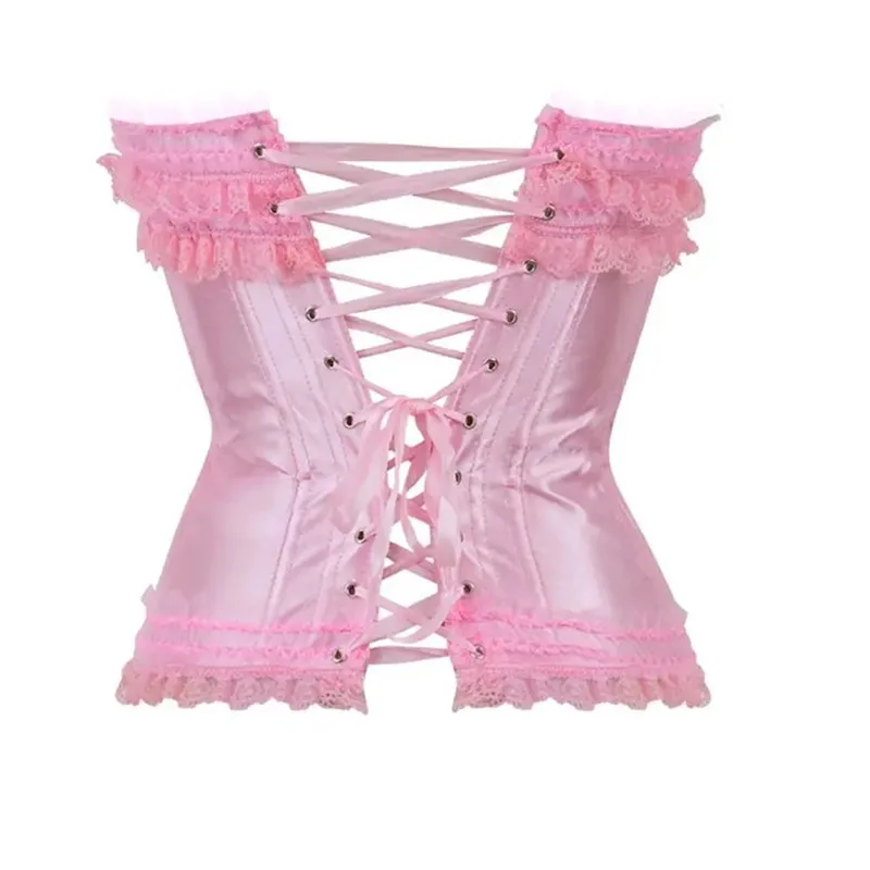 Pink Corsets and Bustiers Women Vintage Lace Ruffled Bow Pinkness Bustier Top Gothic Basques Burlesque Corselet y2k Aesthetic