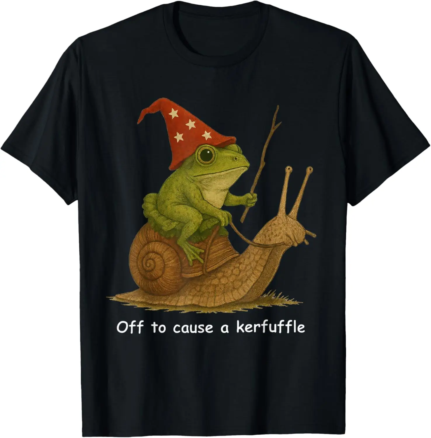 Whimsical Frog Wizard Off to Cause A Kerfuffle Meme Frog T-Shirt Funny Graphic Tee Unisex Cotton T-Shirt