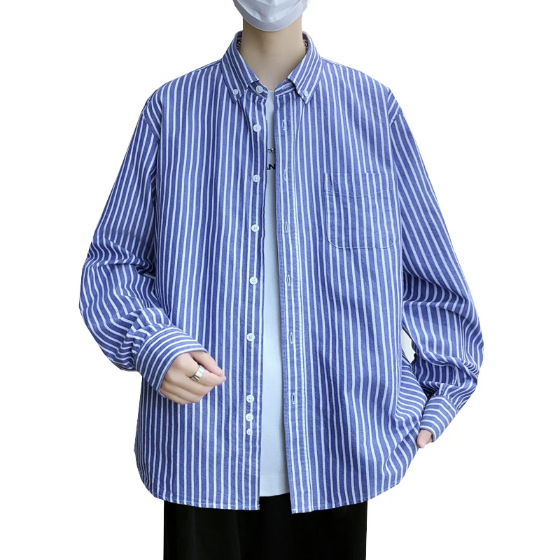 

Men's Trendy Long Sleeve Shirt - Spring Summer 100% Cotton Breathable Light Business Stripe Shirt Minimalist Style Utility Wear