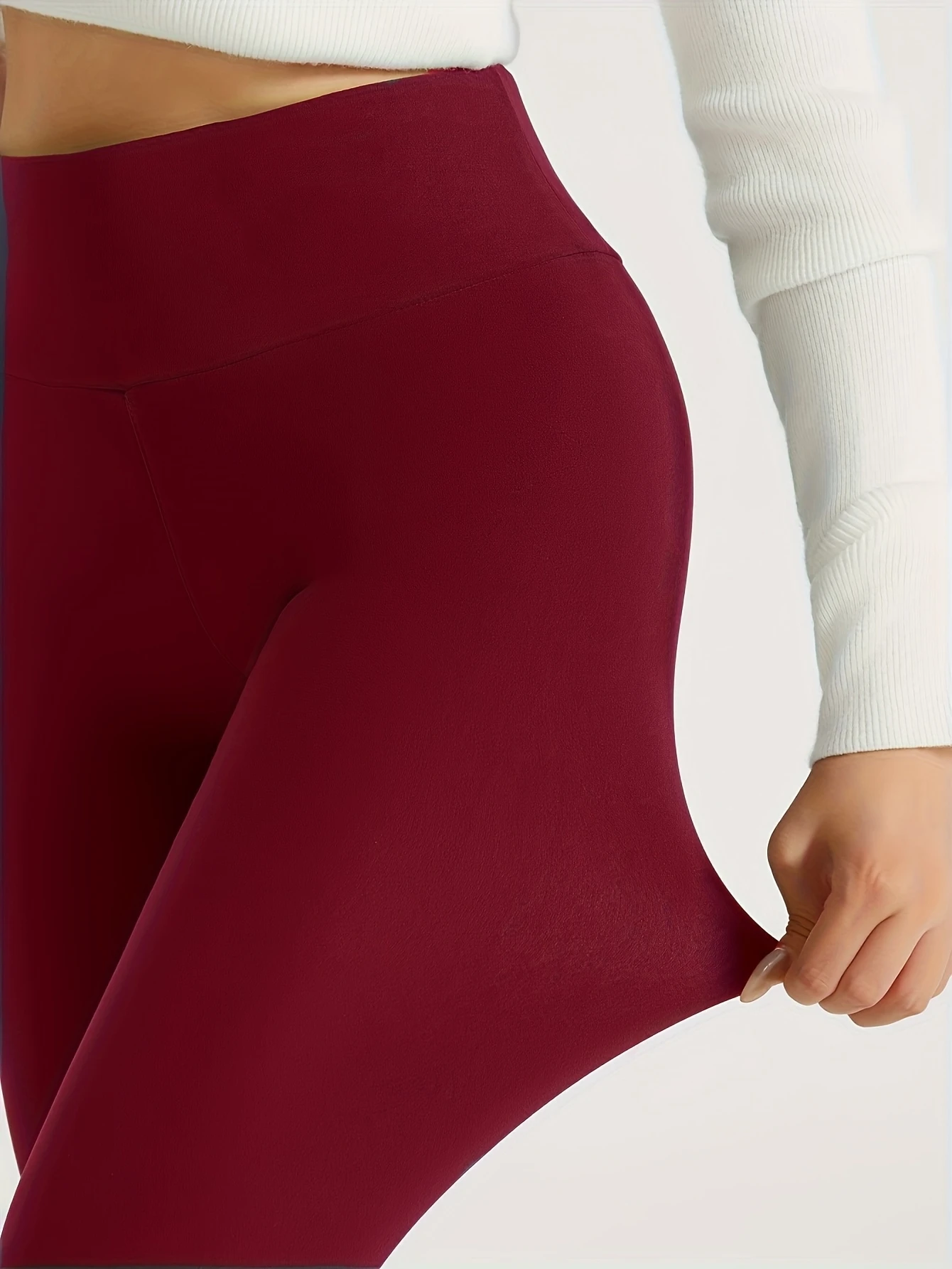 Order ONE SIEZ LARGE Women's Winter Warm Thickened High Waist Leggings - Full-Length Tummy Control Slim Fit Workout Pants, Solid Black/Charcoal Grey, Machine Washable, Comfortable Leggings For Women, Super Soft Leggings With Pockets For Women, Stretchable view 4