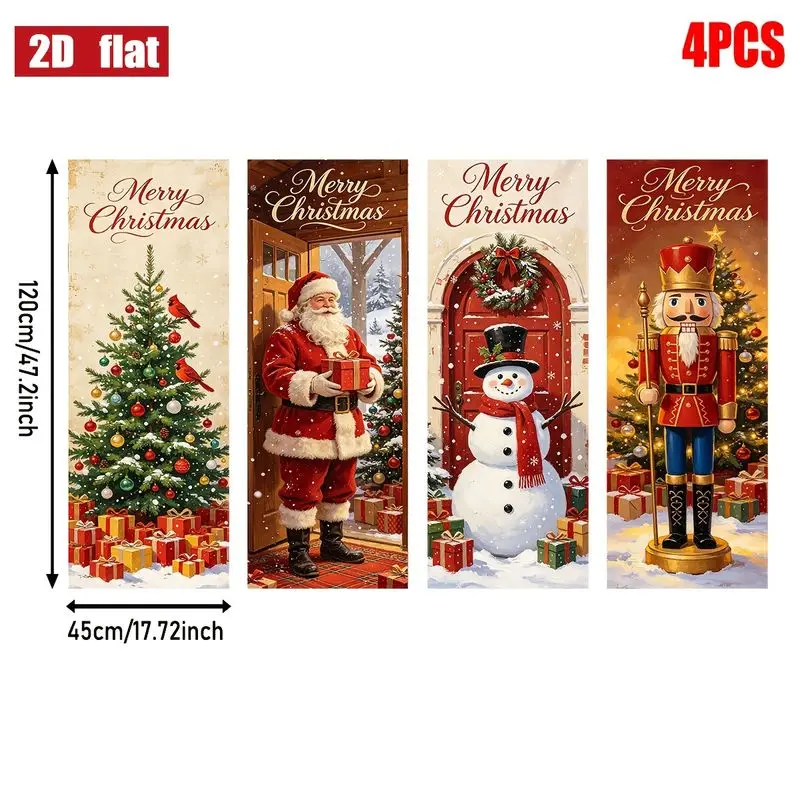 VIKAMA Merry Christmas Wall Hanging Christmas Tree Santa Snowman Nutcracker Vertical Banner Living Room Xmas Decor Holiday