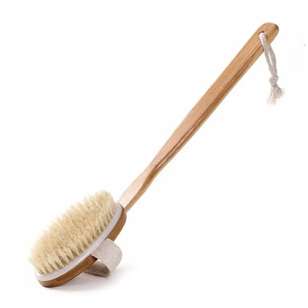 

Natural Bristle Bath Brush Long Handle Wooden Bristles Soft Hair Rub Back Shower Brush Remove the Horny Massage Brush