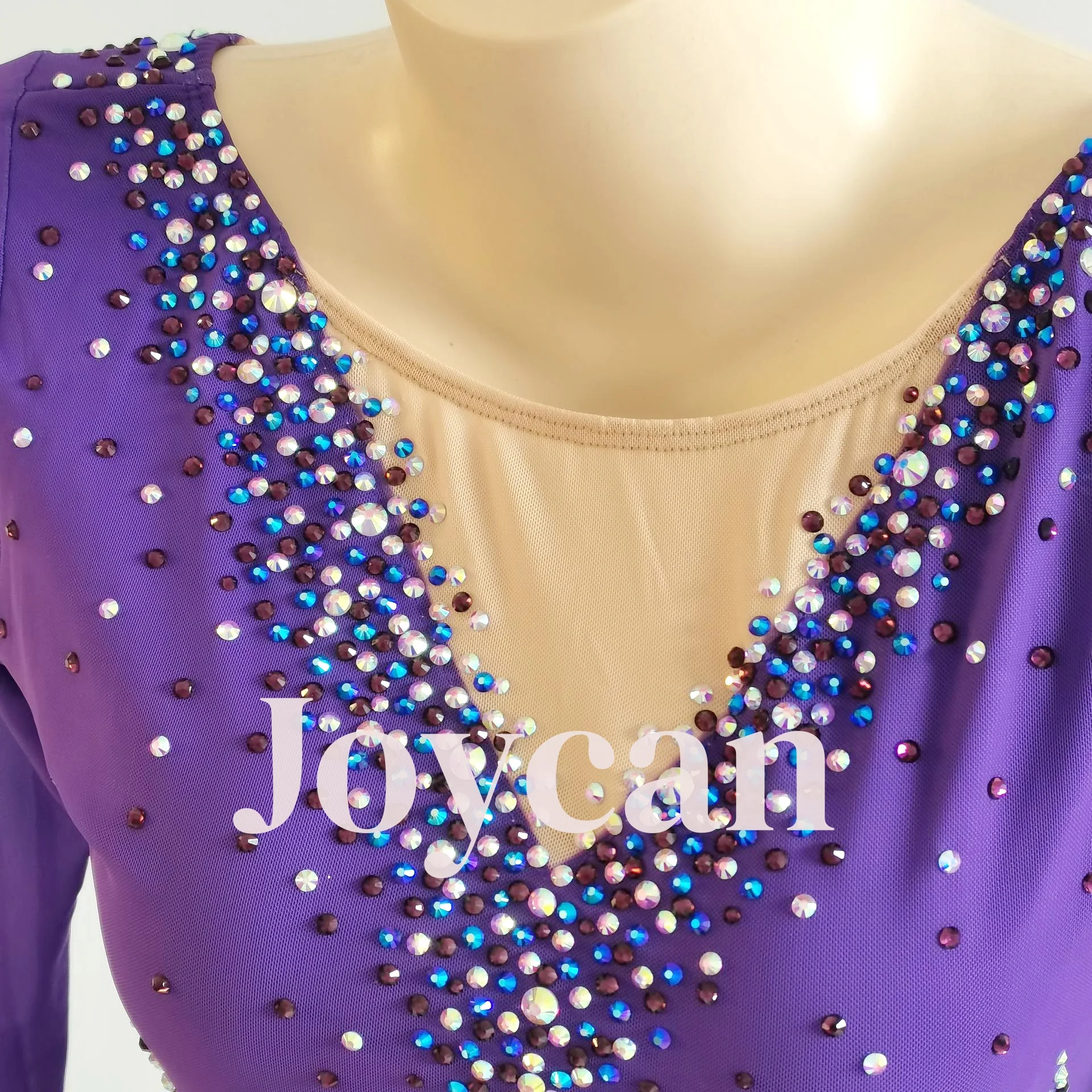 JoyCan Ice Figure  Skating  Dress Girls Purple Spandex Stretchy Competition Dance Wear Customized