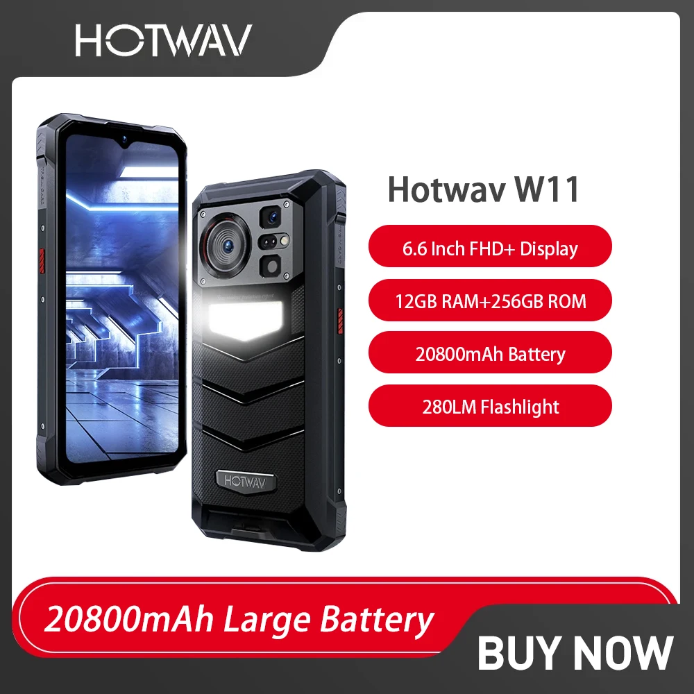 HOTWAV-teléfono inteligente W11 resistente, Smartphone con Android 13, batería de 20800mAh, 6,6 pulgadas, FHD + 12GB de RAM, 256GB de ROM, linterna de 280LM, 33W