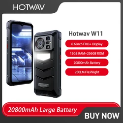 HOTWAV W11 Rugged Smartphone Android 13 20800mAh Battery 6.6'' FHD+ 12GB RAM 256GB ROM 280LM Flashlight 33W Cell Phone On Sale