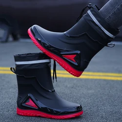 Fashionable Mid-calf Waterproof Rain Boots Rubber Shoes Spring And Autumn Fishing Boots Unisex Warm Cotton Non-slip Rain Boots