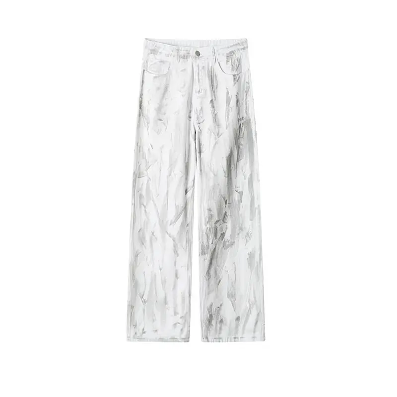 Pantalones vaqueros clásicos de pierna recta para hombre, pantalones vaqueros blancos con tinte anudado, pantalones casuales de moda Unisex, ropa de calle estilo Hip Hop lavada