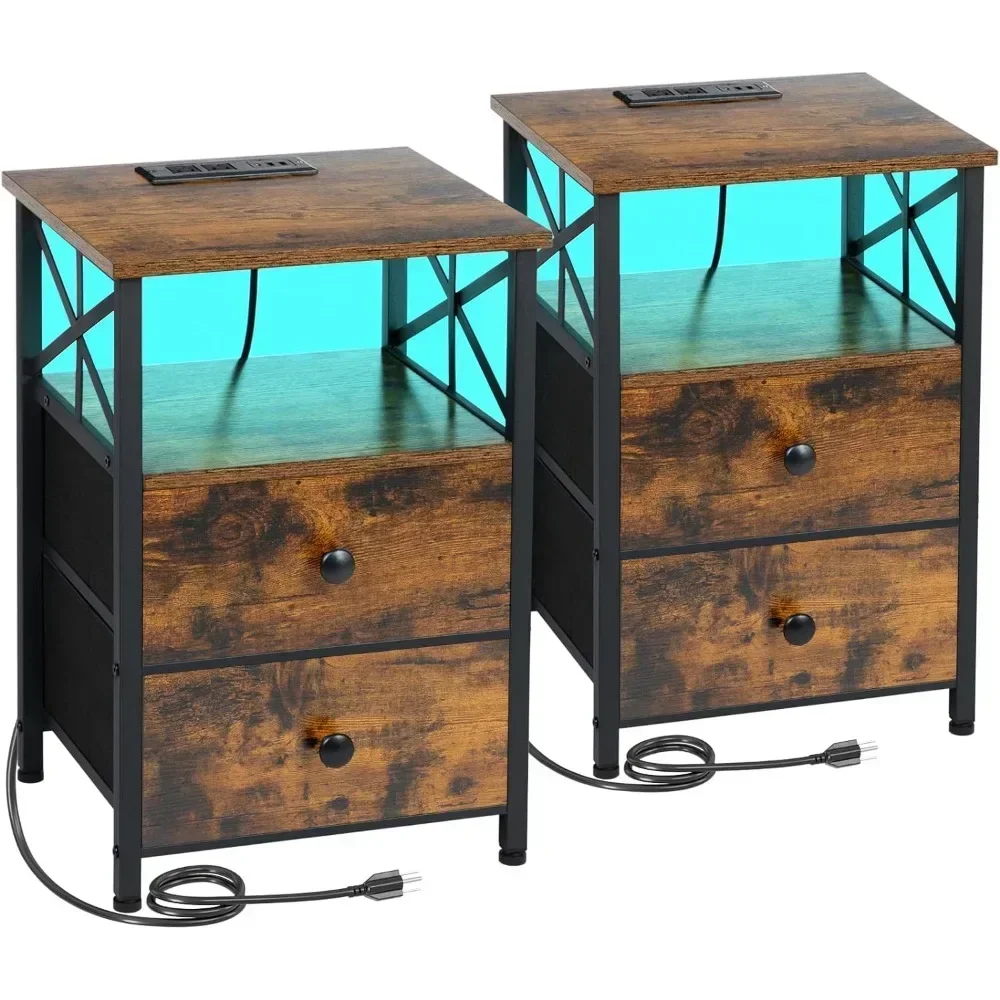 

Night Stand Set 2 Bedside Table Side Table With USB C Port and Outlet for Bedroom Living Room Free Shipping Furniture Home