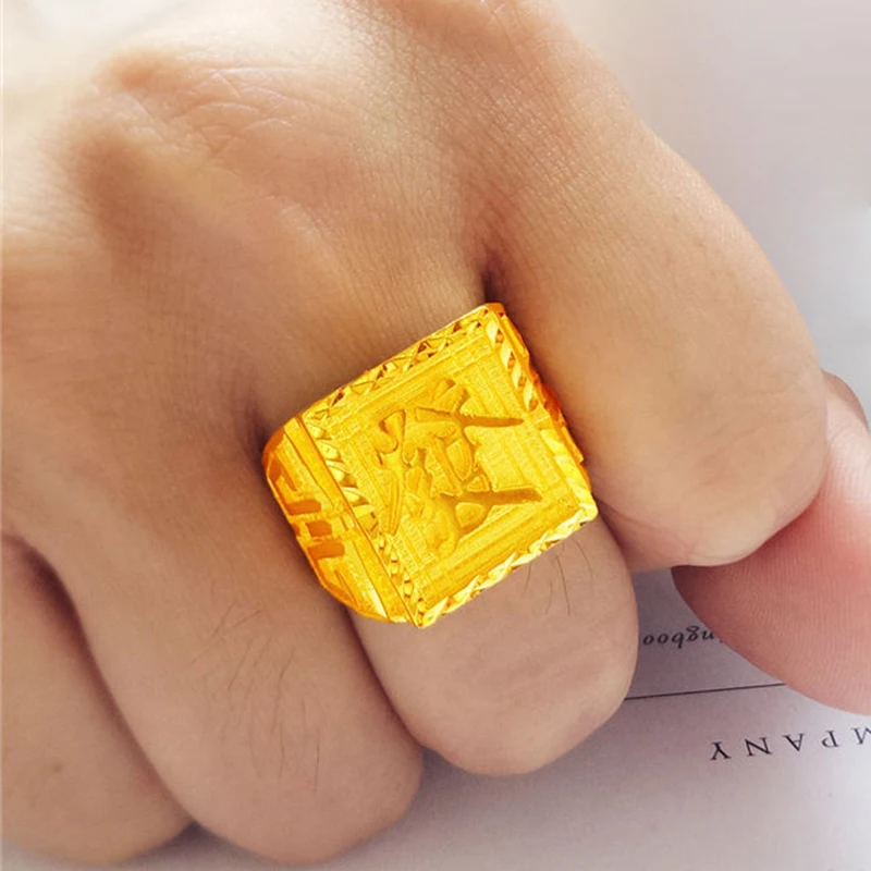 Vietnamese Gold Ring Jewelry, Domineering Fortune Simulation, Pure Gold, Long-lasting Color Retention, Male Thai Gold Opening