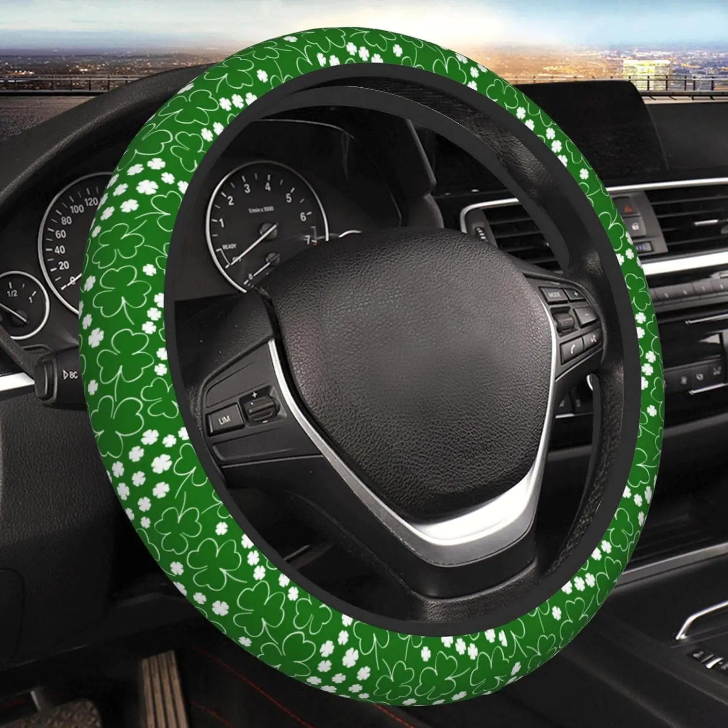 

St. Patrick's Day Green Steering Wheel Cover Universal 15 Inch Car Accessories Protector for Women Men Print Decor Cars