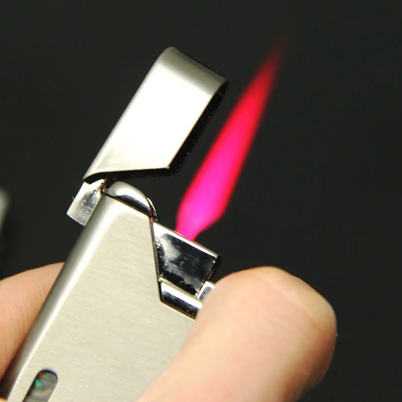 Metal Ultrathin Visible Window Lighter Windproof Turbine Butane Red Flame Inflatable Portable Lighter Accessories Men's Gift