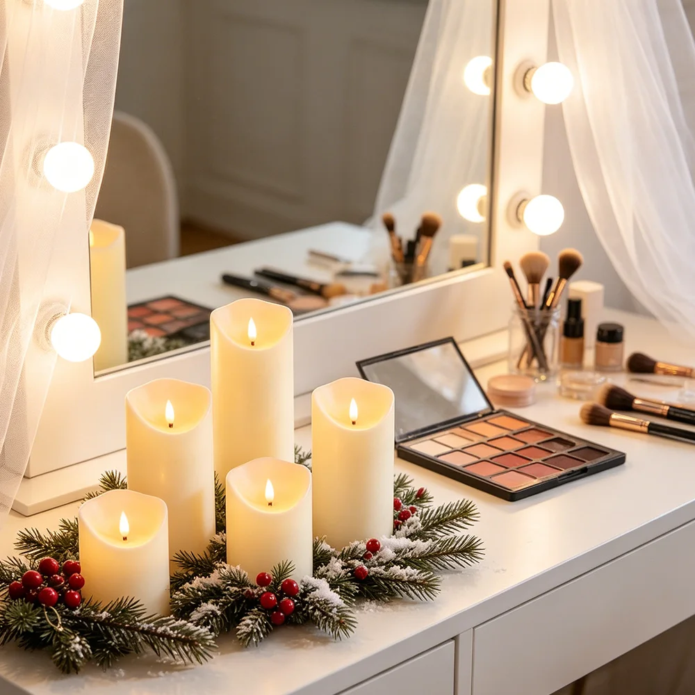 Beveled Edge Bullet Flameless LED Electronic Candles Timer Dimmable Realistic Flickering Halloween Party Dining Table Bar Candle