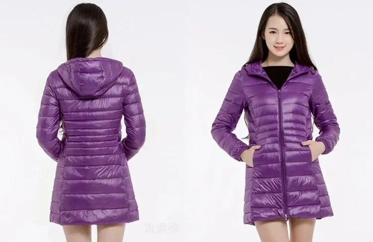 Leichte Daunen jacke Frauen plus Größe weiße Enten Daunen jacke Innen stoff mantel Damen lange Winter mütze abnehmbare Kapuze weiblich – Detail 12