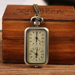 Simple Dual Display Roman Numeral Time Pocket Watch Vintage Quartz Steampunk Dual Double Time Zone Movement Necklace Chain Clock