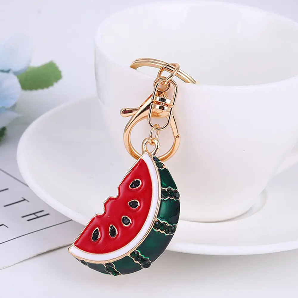 Hanging Decorations Simulation Watermelon Keychain Sparkling Rhinestones Zinc Alloy Summer Fruit Keyring High Quality