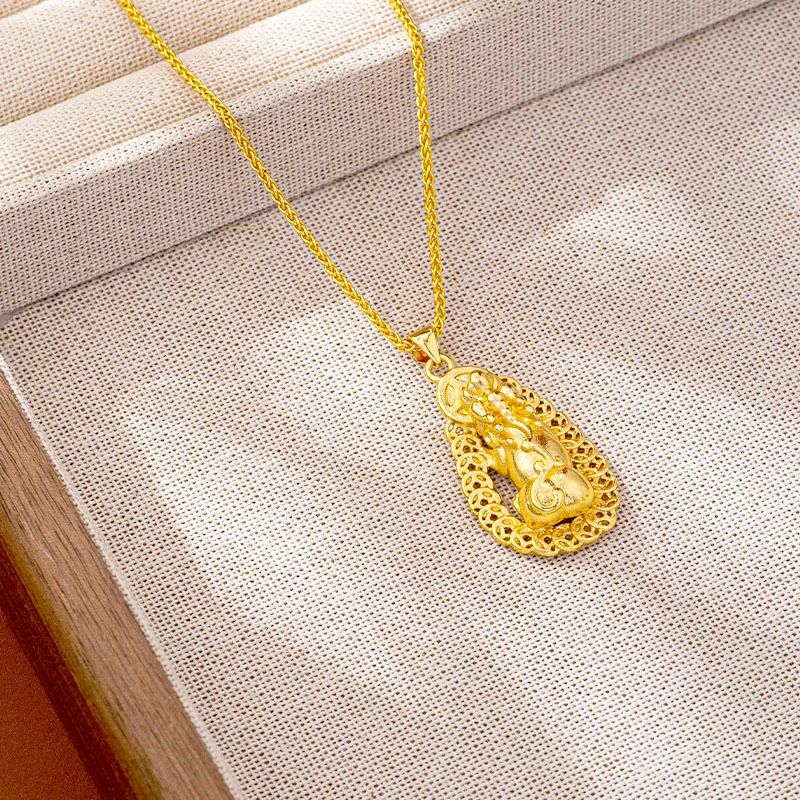 

Luxury 24K 9999 Pure Gold real gold Women's three-dimensional brave pendant necklace